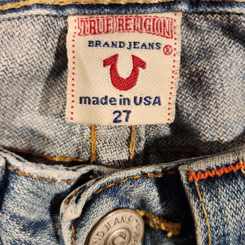 True Religion Jeans Womens 27 Blue Made in‎ USA Big Rig Distressed Y2K Vintage - Picture 3 of 12